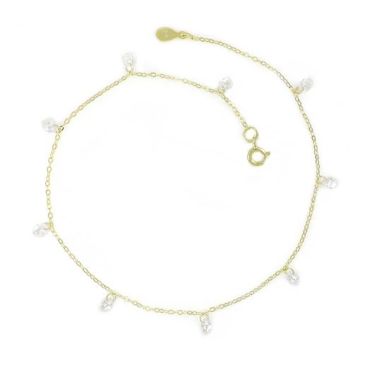 925 Sterling Silver gold plated anklet with white crystals