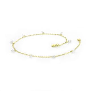 925 Sterling Silver gold plated anklet with white crystals - 