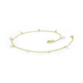 925 Sterling Silver gold plated anklet with white crystals - 