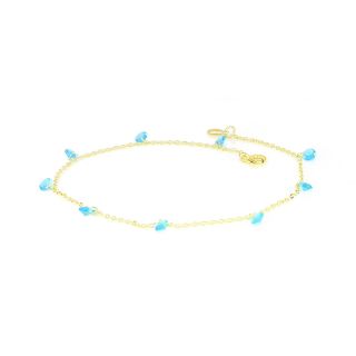 925 Sterling Silver gold plated anklet with light blue crystals - 