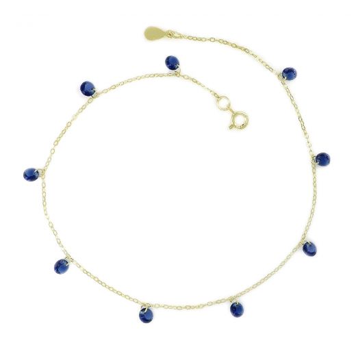 925 Sterling Silver gold plated anklet with blue crystals