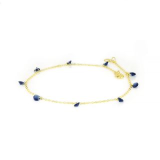 925 Sterling Silver gold plated anklet with blue crystals - 