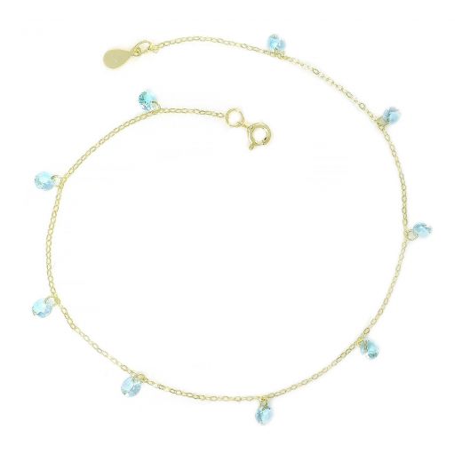 925 Sterling Silver gold plated anklet with very light blue crystals