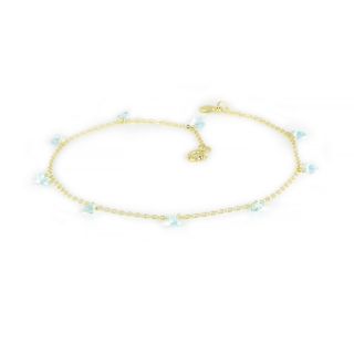 925 Sterling Silver gold plated anklet with very light blue crystals - 