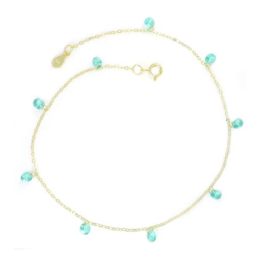 925 Sterling Silver gold plated anklet with turquoise crystals