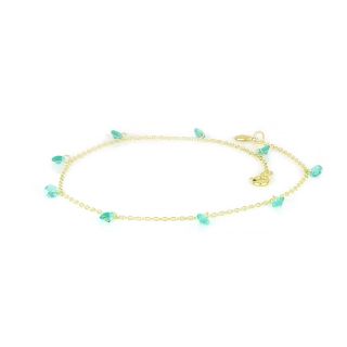 925 Sterling Silver gold plated anklet with turquoise crystals - 