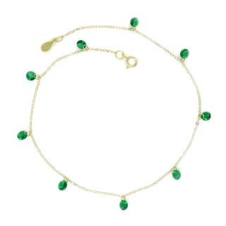 925 Sterling Silver gold plated anklet with emerald green crystals