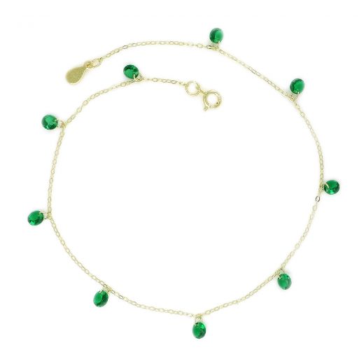 925 Sterling Silver gold plated anklet with emerald green crystals