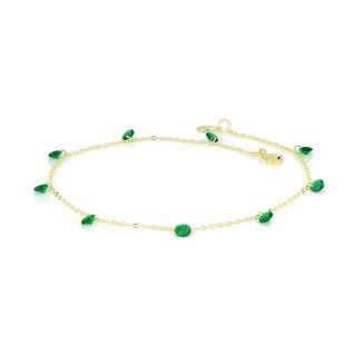 925 Sterling Silver gold plated anklet with emerald green crystals - 