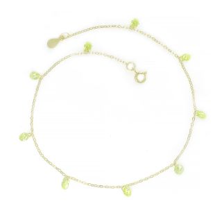 925 Sterling Silver gold plated anklet with light green crystals