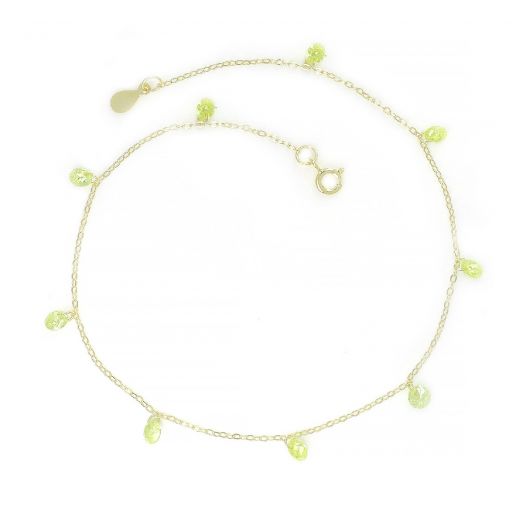 925 Sterling Silver gold plated anklet with light green crystals