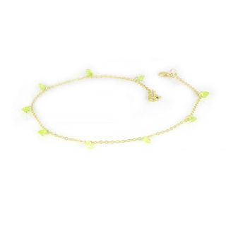 925 Sterling Silver gold plated anklet with light green crystals - 