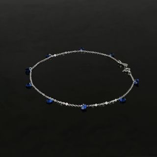 925 Sterling Silver rhodium plated anklet with blue crystals - 