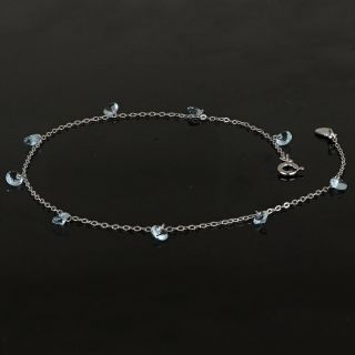 925 Sterling Silver rhodium plated anklet with very light blue crystals - 