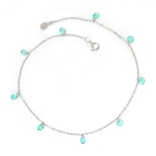 925 Sterling Silver rhodium plated anklet with turquoise crystals