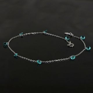 925 Sterling Silver rhodium plated anklet with turquoise crystals - 