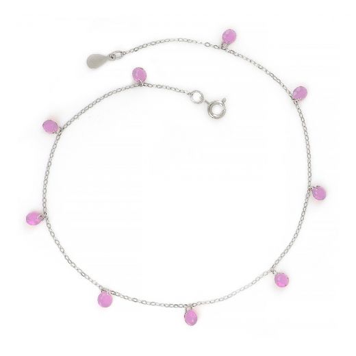 925 Sterling Silver rhodium plated anklet with fouchsia crystals