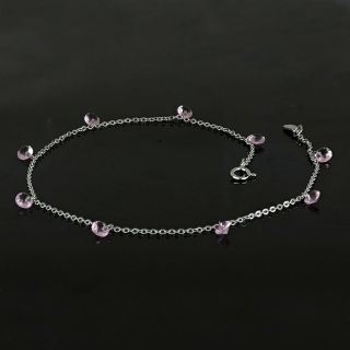 925 Sterling Silver rhodium plated anklet with fouchsia crystals - 