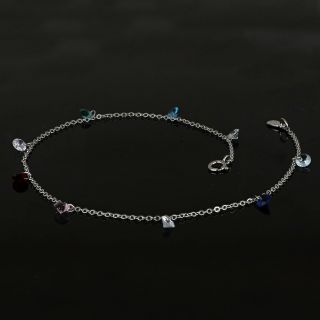 925 Sterling Silver rhodium plated anklet with multicolor crystals - 