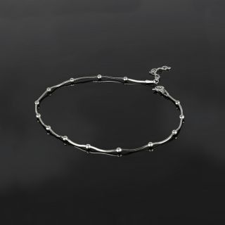 925 Sterling Silver rhodium plated anklet with snake chain and balls - 