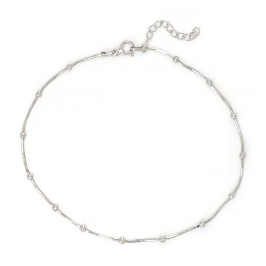 925 Sterling Silver rhodium plated anklet with snake chain and balls