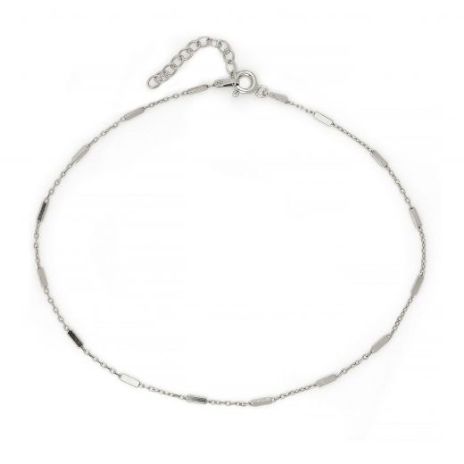 925 Sterling Silver rhodium plated anklet with rectangular elements