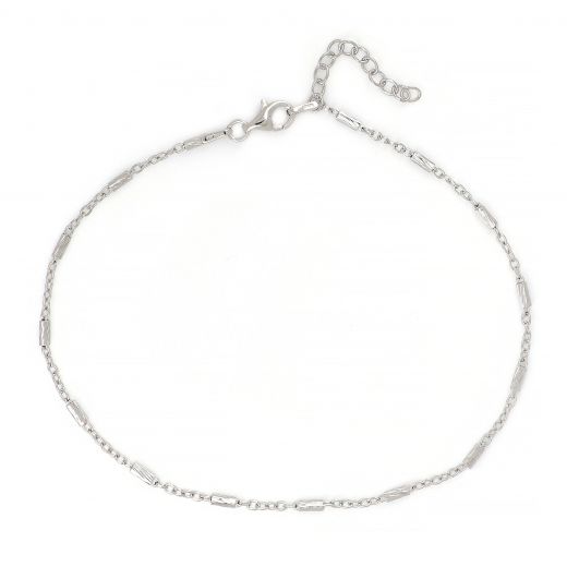 925 Sterling Silver rhodium plated anklet with cylindrical elements