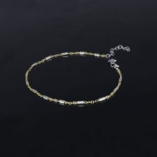 925 Sterling Silver gold plated anklet with cylindrical elements - 