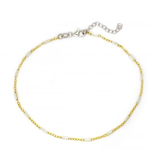 925 Sterling Silver gold plated anklet with cylindrical elements