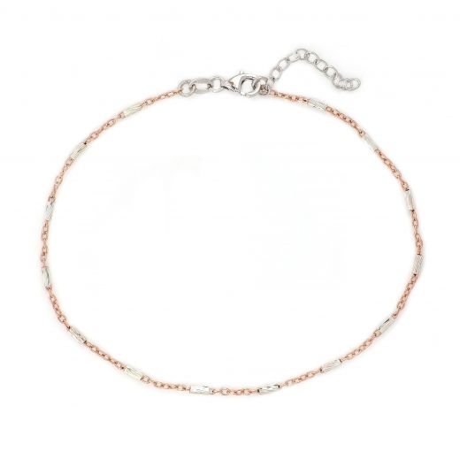 925 Sterling Silver rose gold plated anklet cylindrical elements