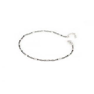 925 Sterling Silver black anklet with cylindrical elements - 