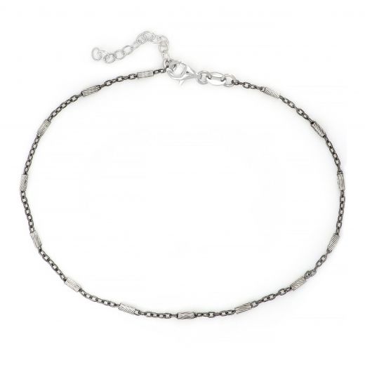 925 Sterling Silver black anklet with cylindrical elements