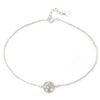 925 Sterling Silver rhodium plated anklet with tree of life