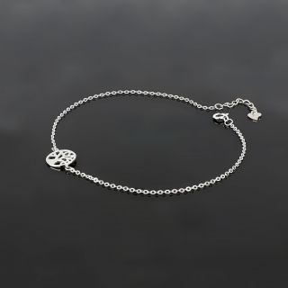 925 Sterling Silver rhodium plated anklet with tree of life - 