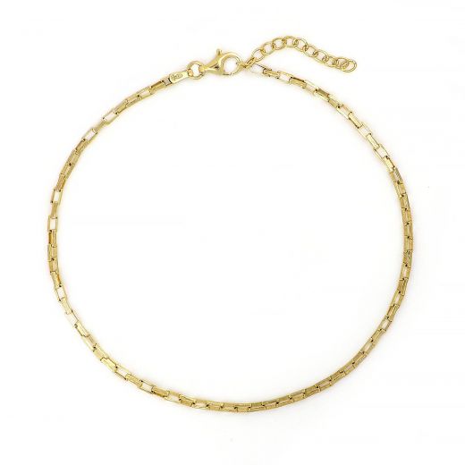 925 Sterling Silver gold plated anklet with chain with rectangular links