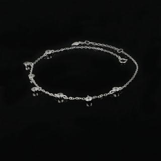 925 Sterling Silver rhodium plated anklet with white crystals - 