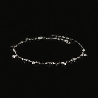 925 Sterling Silver rhodium plated anklet with white crystals and pendants - 