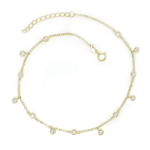 925 Sterling Silver gold plated anklet with white crystals