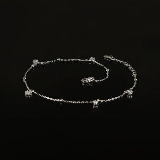 925 Sterling Silver rhodium plated anklet with white zircons in the shape of flowers - 
