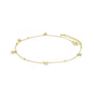 925 Sterling Silver gold plated anklet with white zircons in the shape of flowers - 