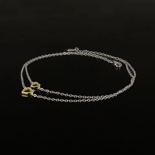 925 Sterling Silver rhodium plated anklet with a double chain and two gold plated hearts - 