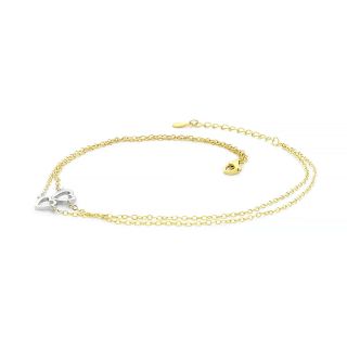 925 Sterling Silver anklet with a double gold plated chain and two silver hearts - 