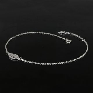 925 Sterling Silver rhodium plated anklet with a leaf in the anklet - 