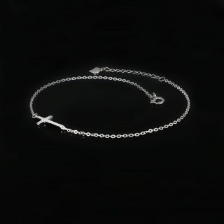 925 Sterling Silver rhodium plated anklet with a horizontal cross in the anklet - 