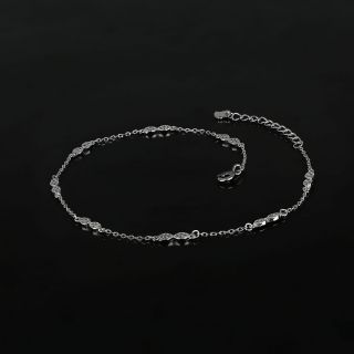 925 Sterling Silver rhodium plated anklet with elements adorned with white cubic zirconia - 
