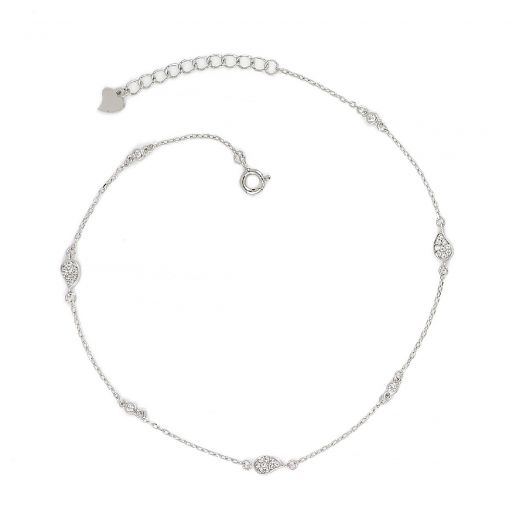 925 Sterling Silver rhodium plated anklet with tear shapes