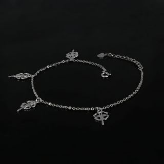 925 Sterling Silver rhodium plated anklet with pendant four-leaf clovers - 
