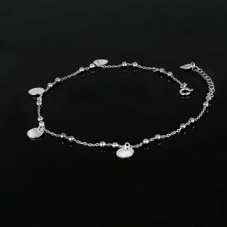 925 Sterling Silver rhodium plated anklet with circular elements and small balls - 
