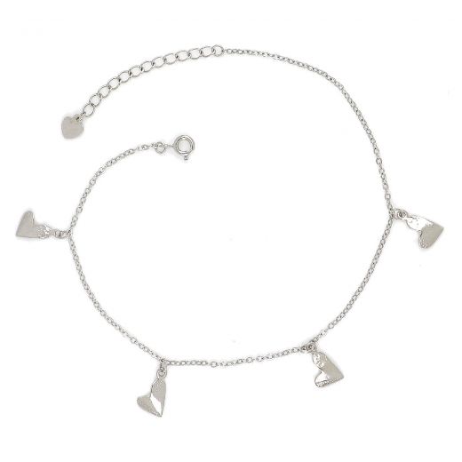 925 Sterling Silver rhodium plated anklet with folded hearts