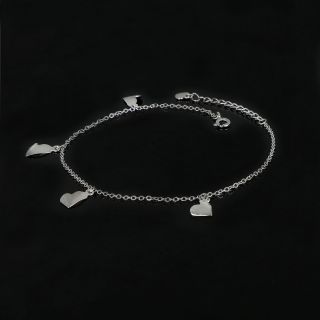925 Sterling Silver rhodium plated anklet with folded hearts - 